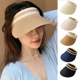 Summer Woman Sun Hats Female Outdoor Visor Caps Hand Made Straw Cap Casual Shade Hat Empty Top Hat Fishing Vacation Beach Caps (Color: Caqui)