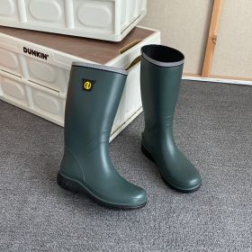 Men's Rain Boots Wear-resistant Waterproof Non-slip Knee High Rain Shoes For Outdoor Working Fishing (Color: Army Green, size: 6.5)