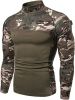 Men's Casual Camouflage T-Shirts Splicing Craft Slim Fit Shirts Zipper Neckline Long Sleeve T-Shirts